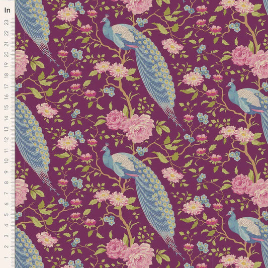 Tilda Chic Escape Peacock Tree Grape Fabric 100457 The price indicated is for 25cm. Multiple quantities will be cut as one continuous piece